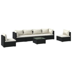 vidaXL 7-tlg. Garten-Lounge-Set mit Kissen Poly Rattan Schwarz