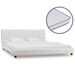 vidaXL Bett mit Memory-Schaum-Matratze Weiß Kunstleder 160x200cm