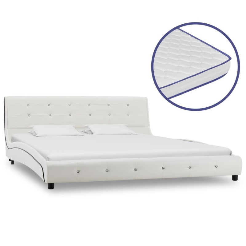 vidaXL Bett mit Memory-Schaum-Matratze Weiß Kunstleder 160x200cm vidaXL Bett mit Memory-Schaum-Matratze Weiß Kunstleder 160x200cm