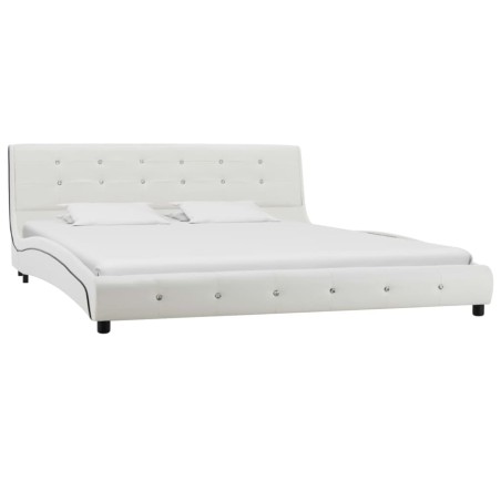 vidaXL Bett mit Memory-Schaum-Matratze Weiß Kunstleder 160x200cm