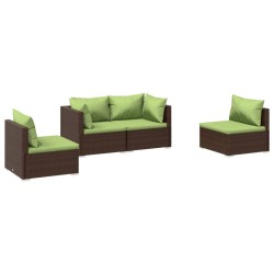 vidaXL 4-tlg. Garten-Lounge-Set mit Auflagen Poly Rattan Braun