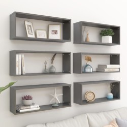 vidaXL Würfelregale 6 Stk. Hochglanz-Grau 60x15x23 cm Holzwerkstoff
