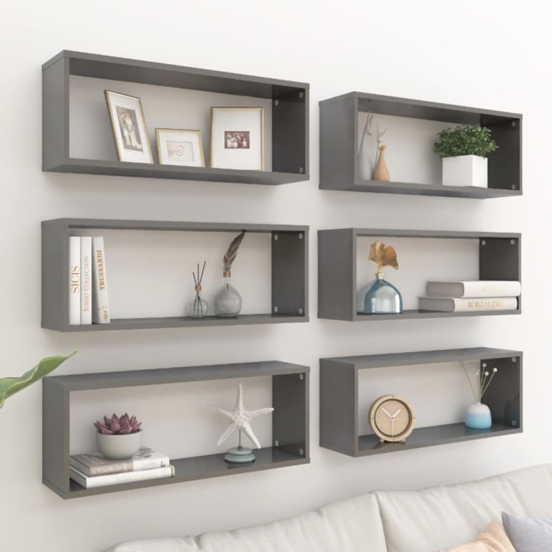 vidaXL Würfelregale 6 Stk. Hochglanz-Grau 60x15x23 cm Holzwerkstoff vidaXL Würfelregale 6 Stk. Hochglanz-Grau 60x15x23 cm Holzwerkstoff