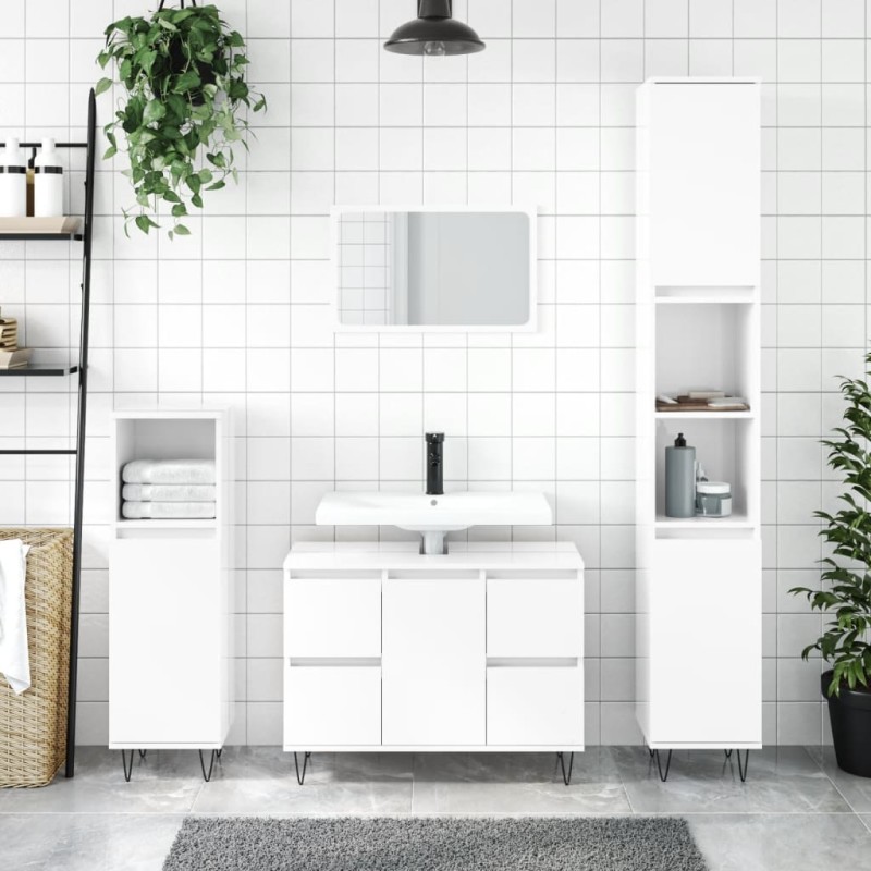 vidaXL Badschrank Hochglanz-Weiß 80x33x60 cm Holzwerkstoff vidaXL Badschrank Hochglanz-Weiß 80x33x60 cm Holzwerkstoff