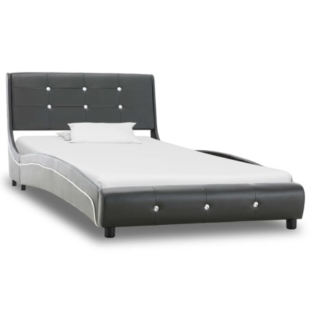 Bett mit Matratze Grau Kunstleder 90 x 200 cm