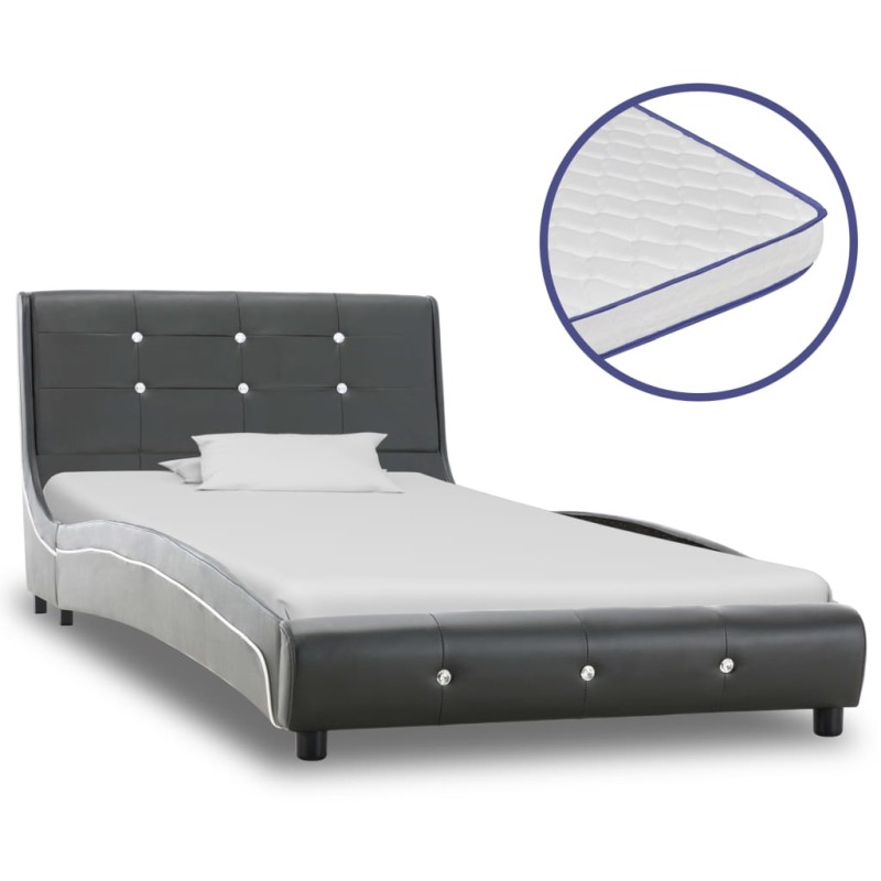 Bett mit Memory-Schaum-Matratze Grau Kunstleder 90×200cm Bett mit Memory-Schaum-Matratze Grau Kunstleder 90×200cm
