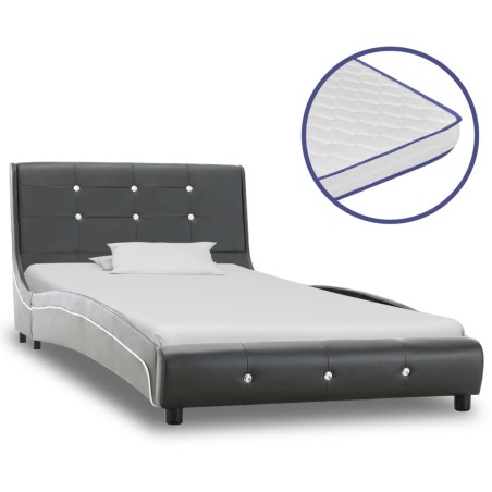 Bett mit Memory-Schaum-Matratze Grau Kunstleder 90×200cm