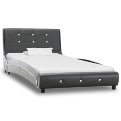 Bett mit Memory-Schaum-Matratze Grau Kunstleder 90×200cm
