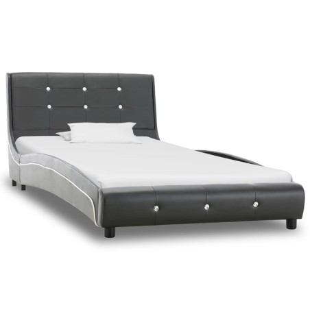Bett mit Memory-Schaum-Matratze Grau Kunstleder 90×200cm