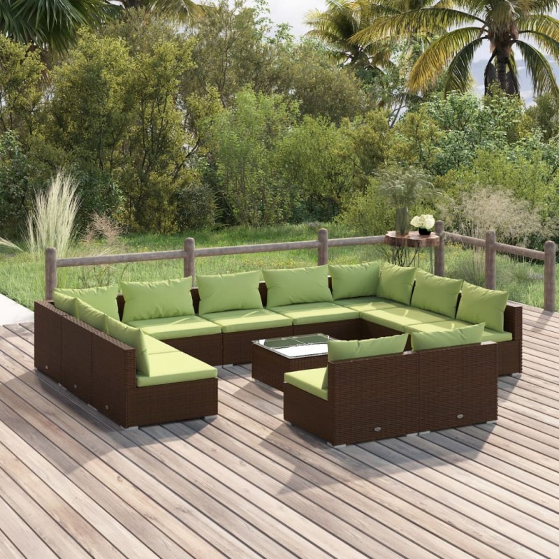 vidaXL 12-tlg. Garten-Lounge-Set mit Kissen Braun Poly Rattan vidaXL 12-tlg. Garten-Lounge-Set mit Kissen Braun Poly Rattan
