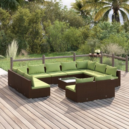 vidaXL 12-tlg. Garten-Lounge-Set mit Kissen Braun Poly Rattan