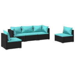 vidaXL 5-tlg. Garten-Lounge-Set mit Kissen Poly Rattan Schwarz