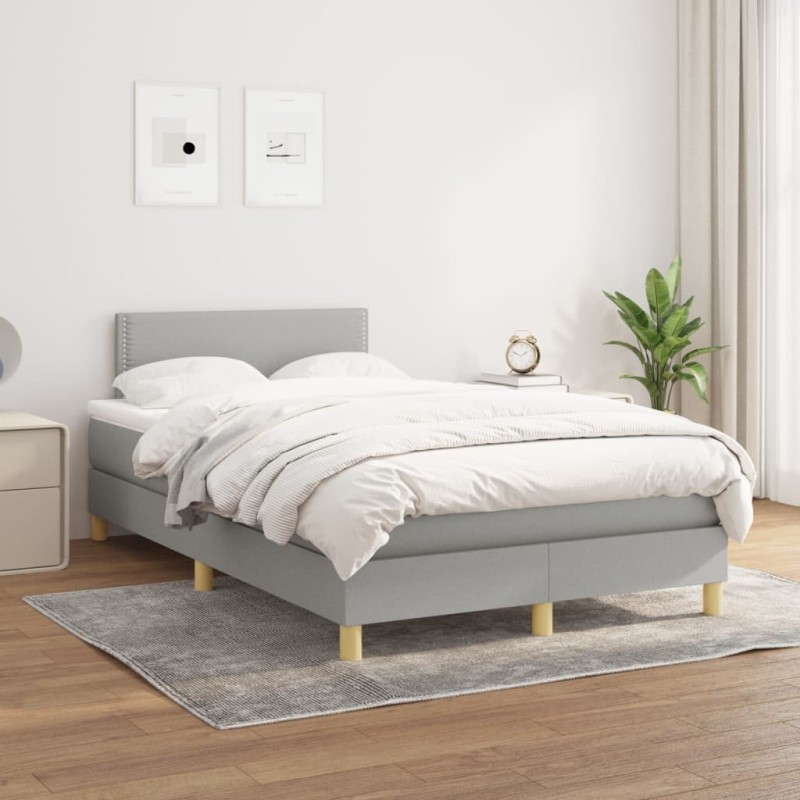 vidaXL Boxspringbett mit Matratze Hellgrau 120x200 cm Stoff vidaXL Boxspringbett mit Matratze Hellgrau 120x200 cm Stoff