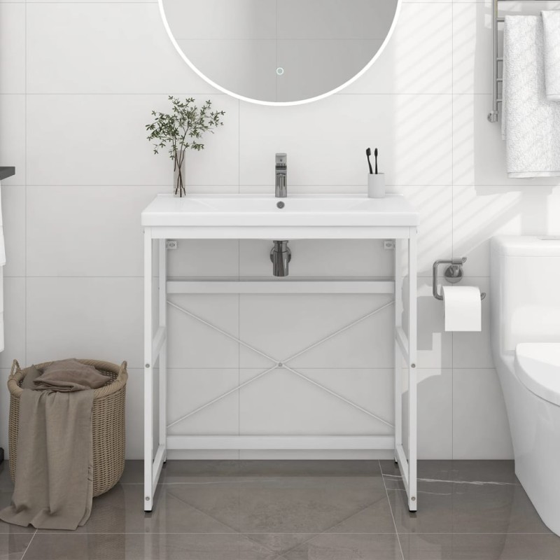 vidaXL Badezimmer Waschtischgestell Weiß 79x38x83 cm Eisen vidaXL Badezimmer Waschtischgestell Weiß 79x38x83 cm Eisen