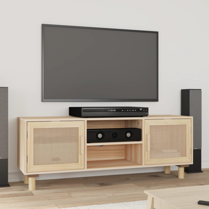 vidaXL TV-Schrank Braun 105x30x40 cm Massivholz Kiefer Natur-Rattan vidaXL TV-Schrank Braun 105x30x40 cm Massivholz Kiefer Natur-Rattan