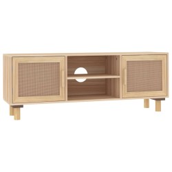 vidaXL TV-Schrank Braun 105x30x40 cm Massivholz Kiefer Natur-Rattan