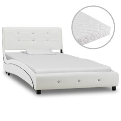 vidaXL Bett mit Matratze Weiß Kunstleder 90 x 200 cm