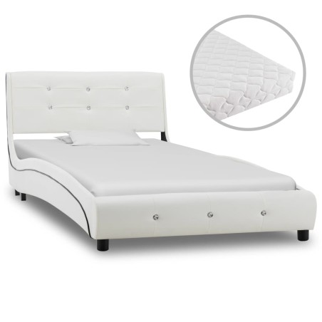 vidaXL Bett mit Matratze Weiß Kunstleder 90 x 200 cm