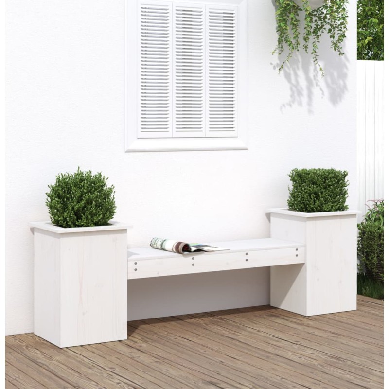 vidaXL Gartenbank mit Pflanzkübeln Weiß 184,5x39,5x56,5 cm Kiefernholz vidaXL Gartenbank mit Pflanzkübeln Weiß 184,5x39,5x56,5 cm Kiefernholz