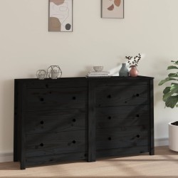 vidaXL Sideboard Schwarz 140x35x80 cm Massivholz Kiefer
