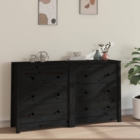 vidaXL Sideboard Schwarz 140x35x80 cm Massivholz Kiefer