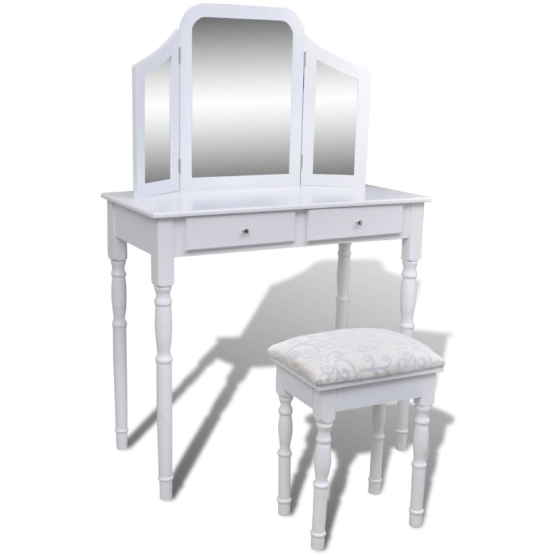 vidaXL Schminktisch mit 3-in-1 Spiegel und Hocker 2 Schubladen Weiß vidaXL Schminktisch mit 3-in-1 Spiegel und Hocker 2 Schubladen Weiß