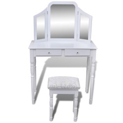 vidaXL Schminktisch mit 3-in-1 Spiegel und Hocker 2 Schubladen Weiß  