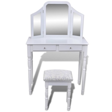 vidaXL Schminktisch mit 3-in-1 Spiegel und Hocker 2 Schubladen Weiß  