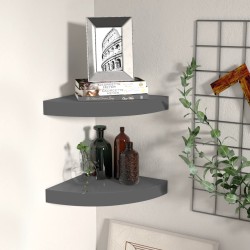 vidaXL Eck-Schweberegale 2 Stk. Hochglanz-Grau 25x25x3,8 cm MDF