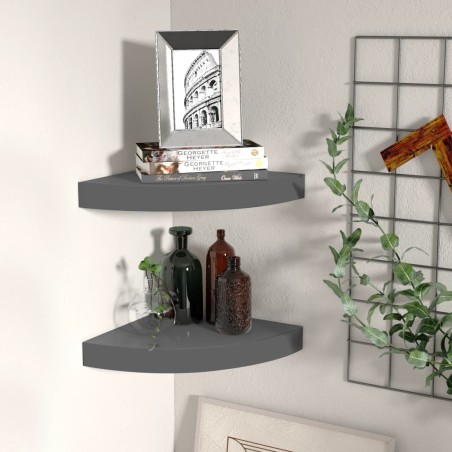 vidaXL Eck-Schweberegale 2 Stk. Hochglanz-Grau 25x25x3,8 cm MDF