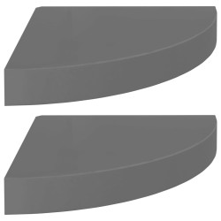 vidaXL Eck-Schweberegale 2 Stk. Hochglanz-Grau 25x25x3,8 cm MDF