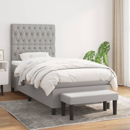 vidaXL Boxspringbett mit Matratze Hellgrau 90x200 cm Stoff