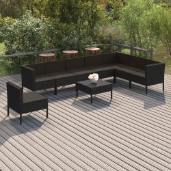 vidaXL 9-tlg. Garten-Lounge-Set mit Auflagen Poly Rattan Schwarz