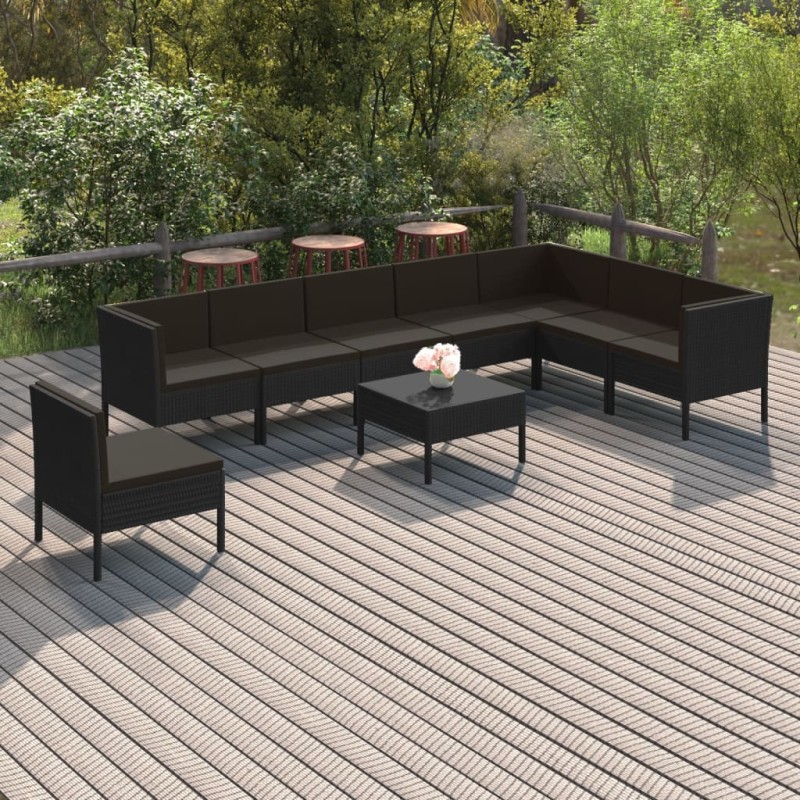 vidaXL 9-tlg. Garten-Lounge-Set mit Auflagen Poly Rattan Schwarz vidaXL 9-tlg. Garten-Lounge-Set mit Auflagen Poly Rattan Schwarz