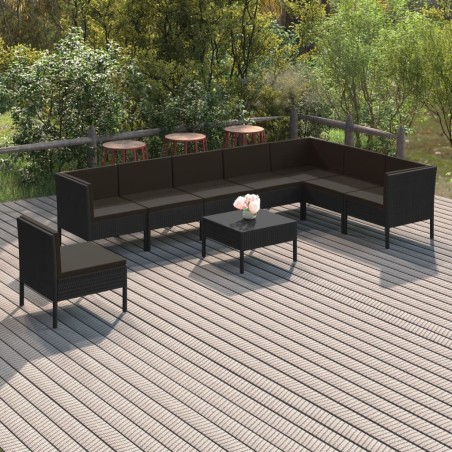 vidaXL 9-tlg. Garten-Lounge-Set mit Auflagen Poly Rattan Schwarz