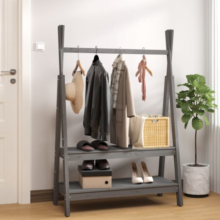 vidaXL Kleiderständer Grau 100x45,5x150 cm Massivholz Kiefer