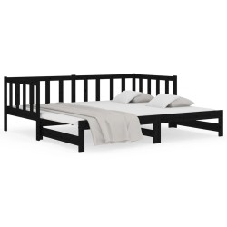 vidaXL Tagesbett Ausziehbar Schwarz 2x(90x190) cm Massivholz Kiefer