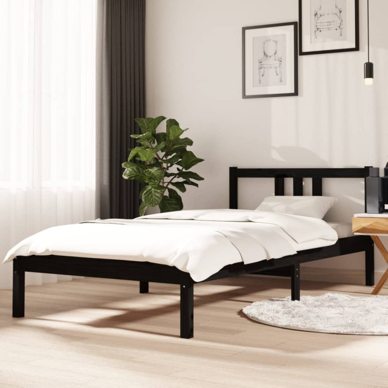 vidaXL Massivholzbett Schwarz 90x190 cm vidaXL Massivholzbett Schwarz 90x190 cm