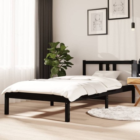 vidaXL Massivholzbett Schwarz 90x190 cm