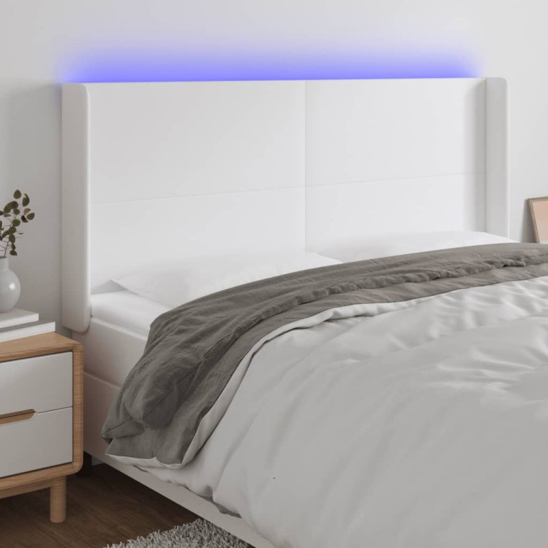 vidaXL LED Kopfteil Weiß 203x16x118/128 cm Kunstleder vidaXL LED Kopfteil Weiß 203x16x118/128 cm Kunstleder