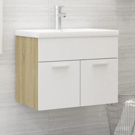 vidaXL Waschbeckenunterschrank Weiß Sonoma-Eiche 60x38,5x46 cm
