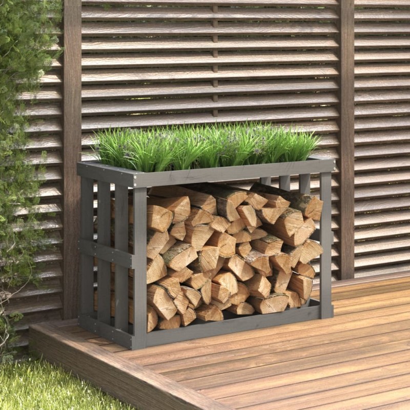 vidaXL Outdoor-Kaminholzregal Grau 108x52x74 cm Massivholz Kiefer vidaXL Outdoor-Kaminholzregal Grau 108x52x74 cm Massivholz Kiefer