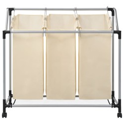 vidaXL Wäschekorb mit 3 Taschen Creme Stahl 