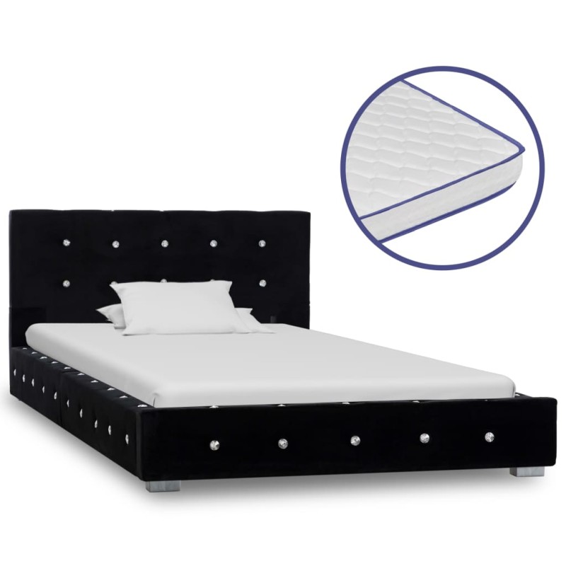 Bett mit Memory-Schaum-Matratze Schwarz Samt 90 x 200 cm Bett mit Memory-Schaum-Matratze Schwarz Samt 90 x 200 cm