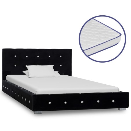 Bett mit Memory-Schaum-Matratze Schwarz Samt 90 x 200 cm