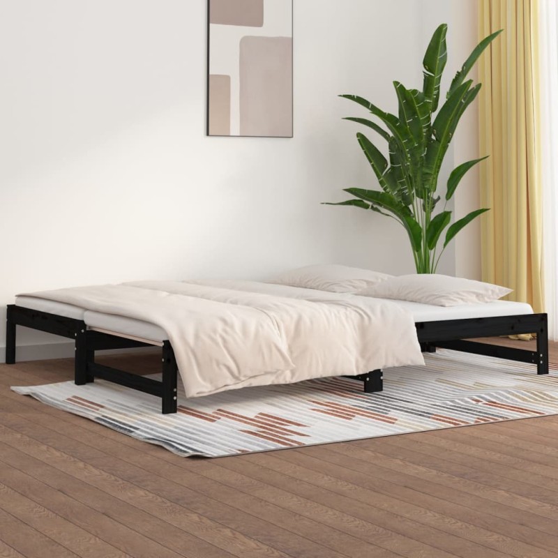 vidaXL Tagesbett Ausziehbar Schwarz 2x(90x200) cm Massivholz Kiefer vidaXL Tagesbett Ausziehbar Schwarz 2x(90x200) cm Massivholz Kiefer