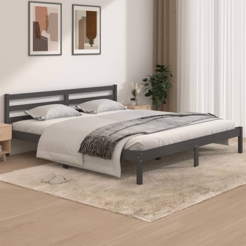 vidaXL Massivholzbett Kiefer 180x200 cm Grau vidaXL Massivholzbett Kiefer 180x200 cm Grau