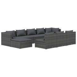 vidaXL 10-tlg. Garten-Lounge-Set mit Kissen Grau Poly Rattan