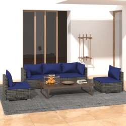 vidaXL 5-tlg. Garten-Lounge-Set mit Kissen Poly Rattan Grau