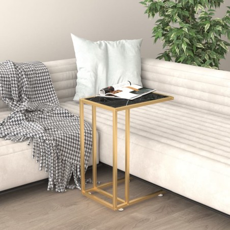 vidaXL Computer-Beistelltisch Schwarz Marmor 50x35x65 cm Hartglas